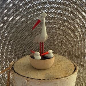 Vintage Decorative Wooden Stork Family Figurine